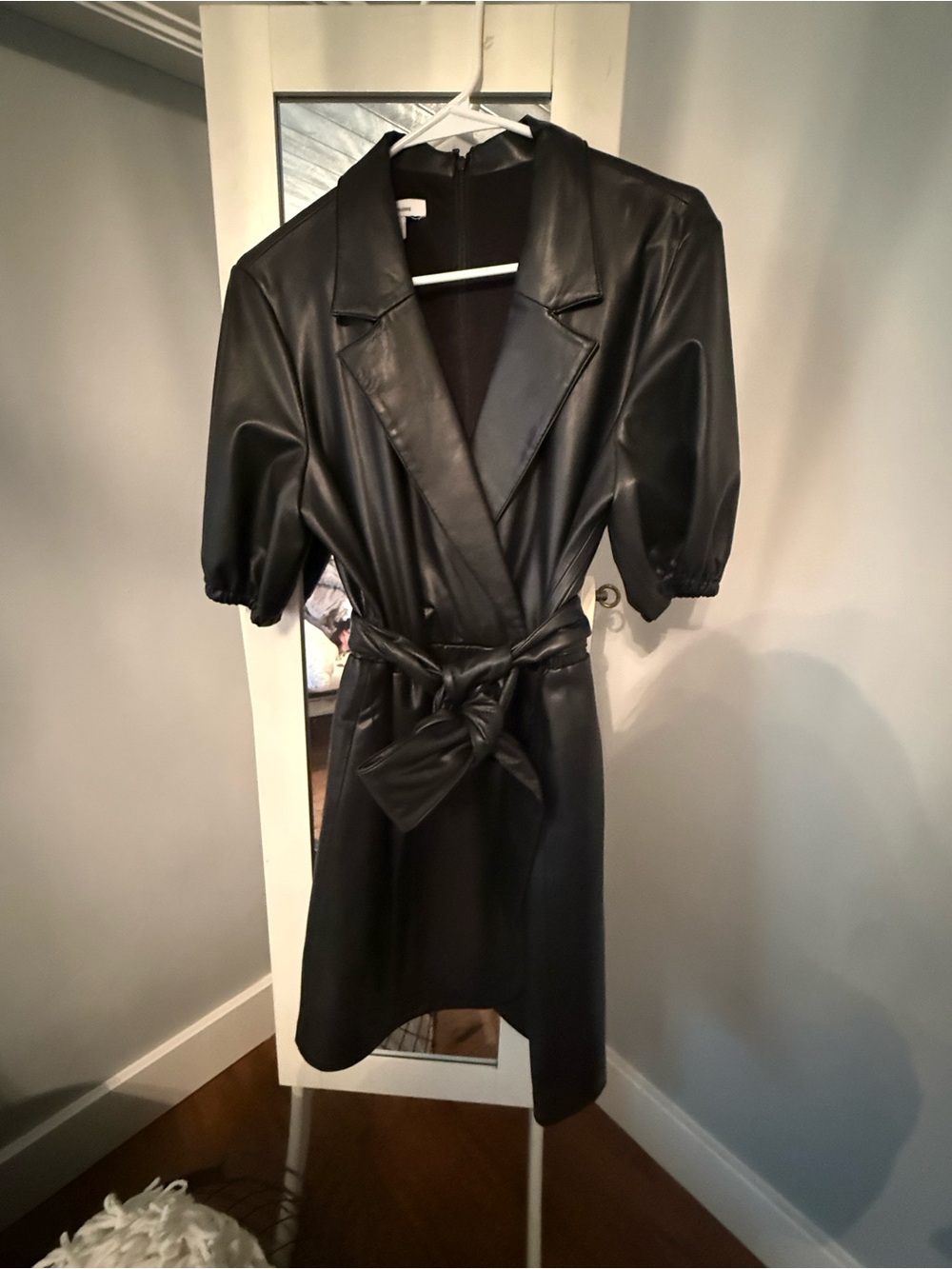 Bar III Black Faux Leather Wrap Dress
